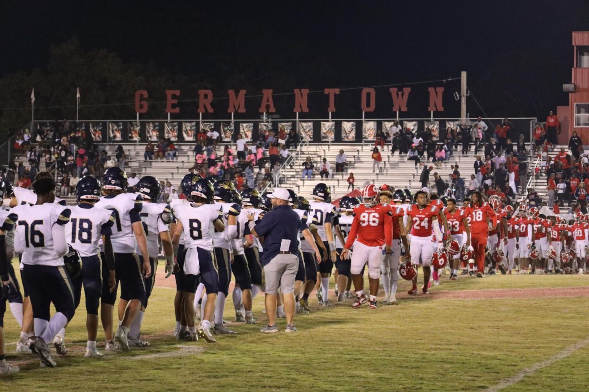 Arlington and Germantown give a friendly high-five.