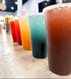 Various flavors of loaded teas at Nutrition Spot in Lakeland.