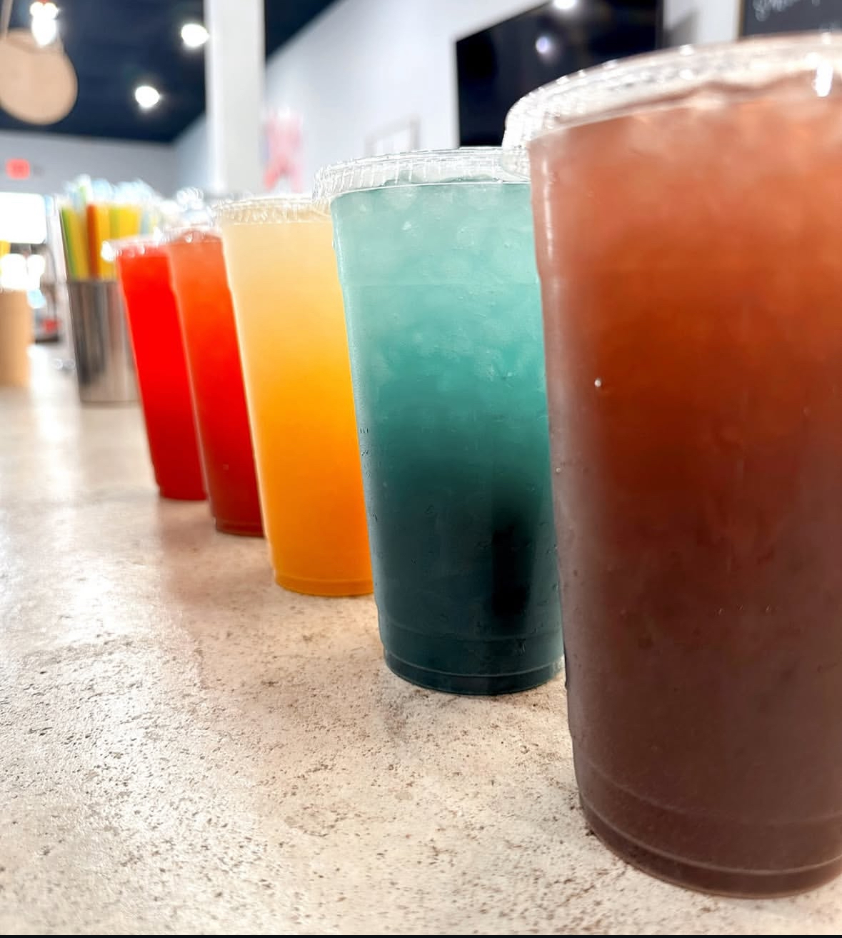 Various flavors of loaded teas at Nutrition Spot in Lakeland.